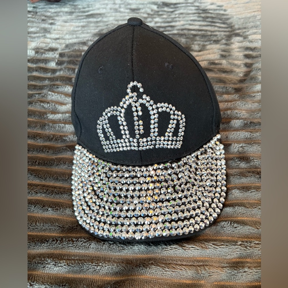 Amazon Black Cap with Rhinestone Crown Design